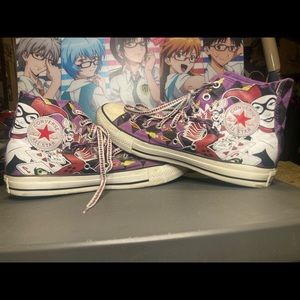 JOKER'S WILD Harley Quinn Converse shoes SIZE 8/10 High-Top All-Star DC comics